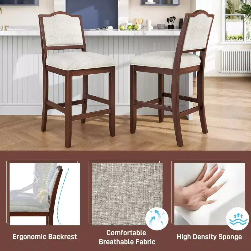 Sgabelli da Bar Altezza Bancone, Sedia da Bar Imbottita con Telaio in Legno di Gomma e Poggiapiedi, Sedia da Pranzo per Isole Cucina, Bar Domestici