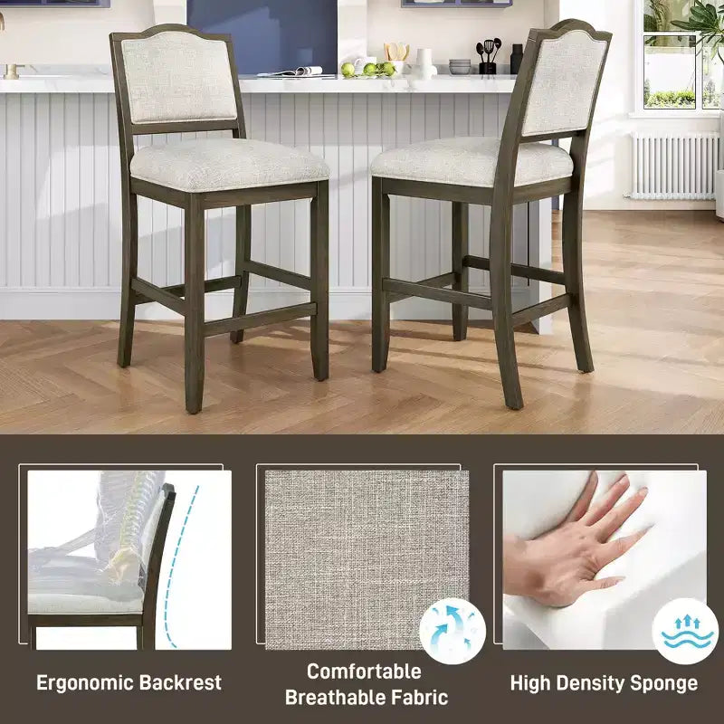 Sgabelli da Bar Altezza Bancone, Sedia da Bar Imbottita con Telaio in Legno di Gomma e Poggiapiedi, Sedia da Pranzo per Isole Cucina, Bar Domestici