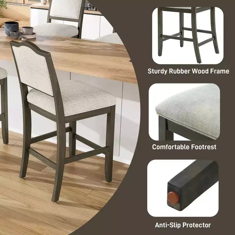 Sgabelli da Bar Altezza Bancone, Sedia da Bar Imbottita con Telaio in Legno di Gomma e Poggiapiedi, Sedia da Pranzo per Isole Cucina, Bar Domestici