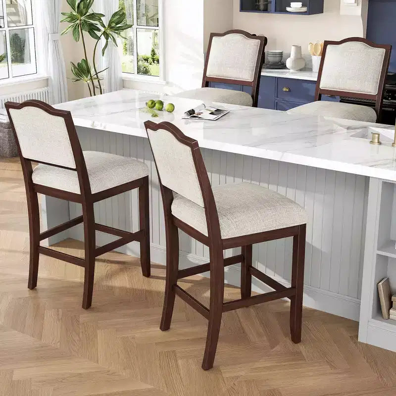 Sgabelli da Bar Altezza Bancone, Sedia da Bar Imbottita con Telaio in Legno di Gomma e Poggiapiedi, Sedia da Pranzo per Isole Cucina, Bar Domestici