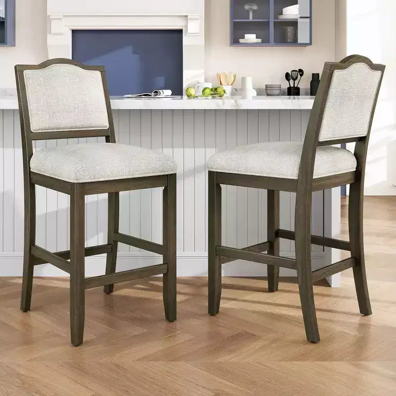 Sgabelli da Bar Altezza Bancone, Sedia da Bar Imbottita con Telaio in Legno di Gomma e Poggiapiedi, Sedia da Pranzo per Isole Cucina, Bar Domestici