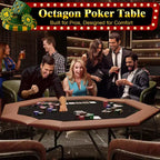 Tavolo da poker ottagonale pieghevole a 8 giocatori marrone da casinò con portabicchieri per Texas Hold'em e Blackjack (attrezzatura professionale per giochi da casa)