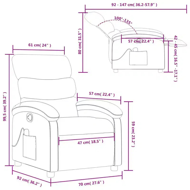 Poltrona reclinabile massaggiante - Manuale Push Back grigio chiaro