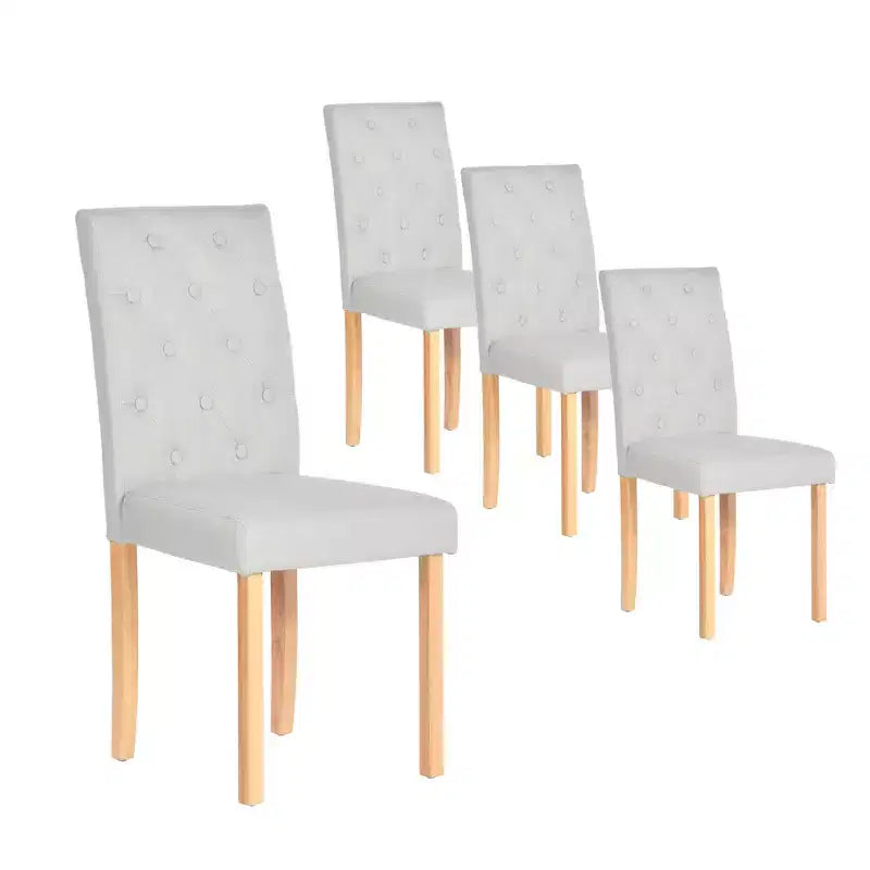 FurnitureR Set of 4 Upholstered Dining Chairs with Button-Tufted Back, Soft Foam Seat & Solid Wood Legs for Kitchen, Dining Room & Home