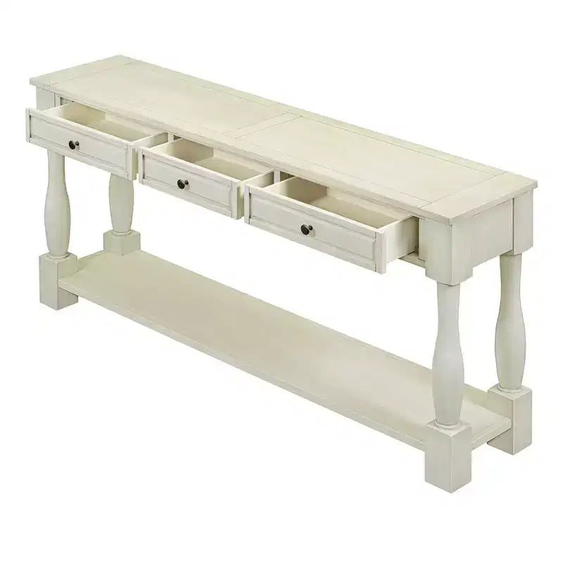 Consolle rettangolare in legno stile mediterraneo con cassetti e ripiano
