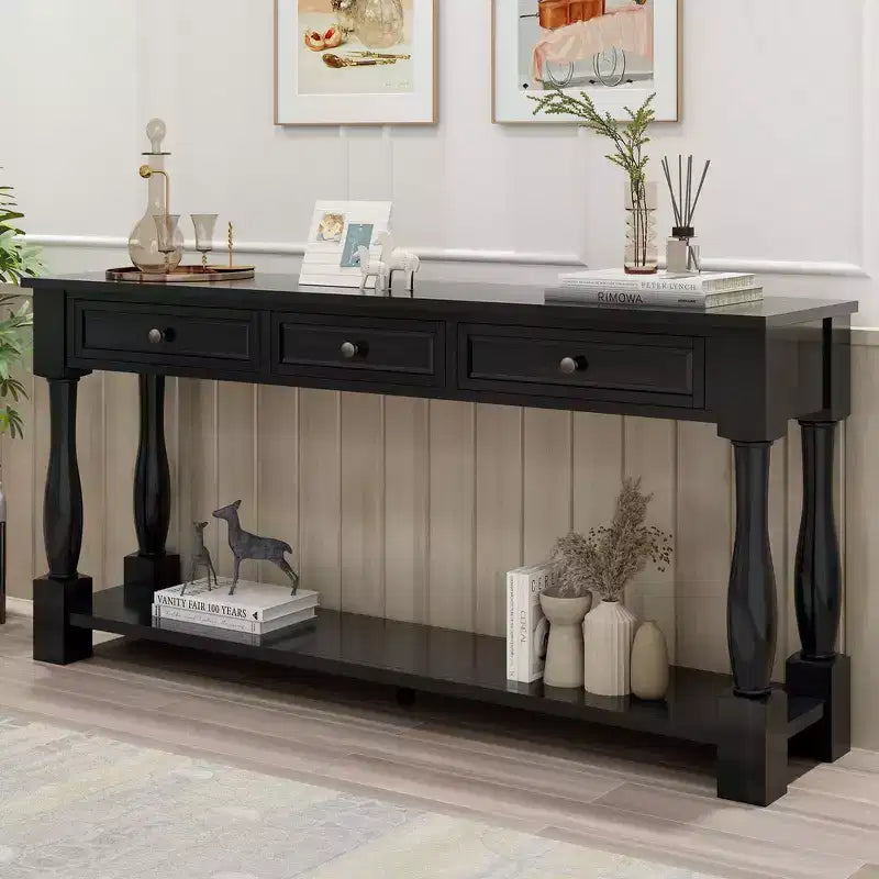 Consolle rettangolare in legno stile mediterraneo con cassetti e ripiano