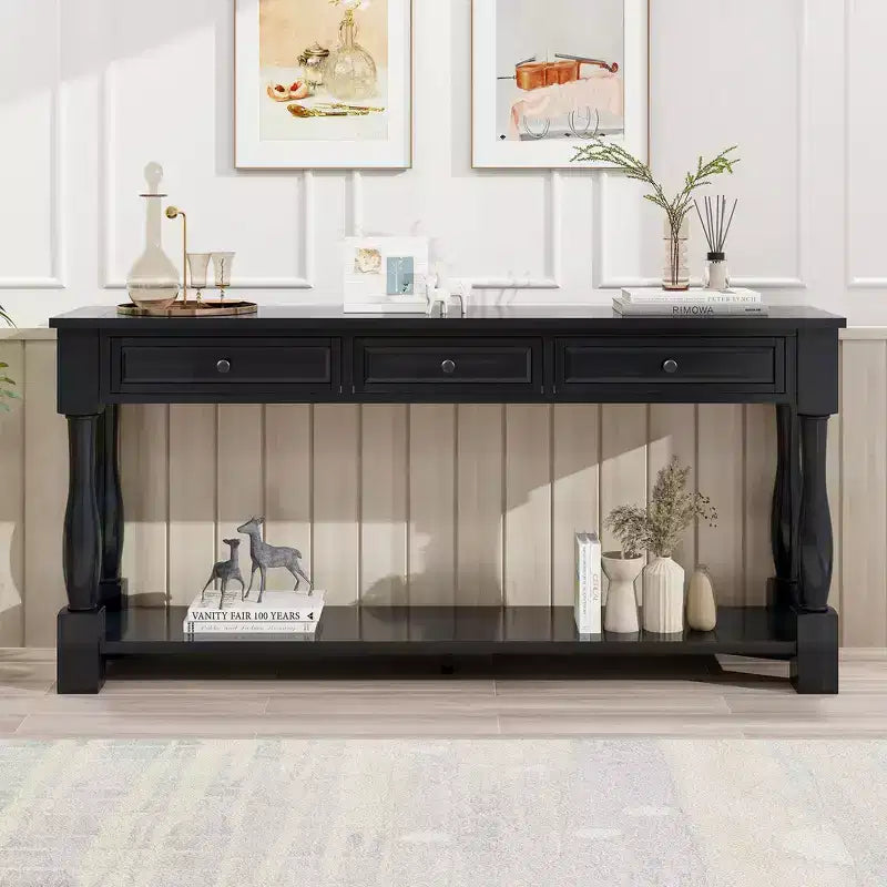 Consolle rettangolare in legno stile mediterraneo con cassetti e ripiano
