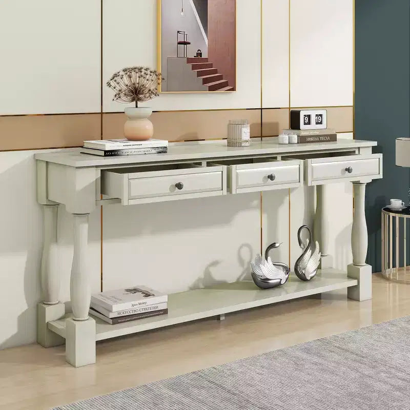 Consolle rettangolare in legno stile mediterraneo con cassetti e ripiano