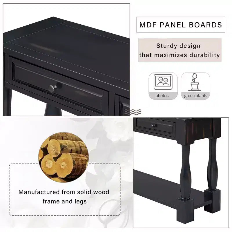 Consolle rettangolare in legno stile mediterraneo con cassetti e ripiano