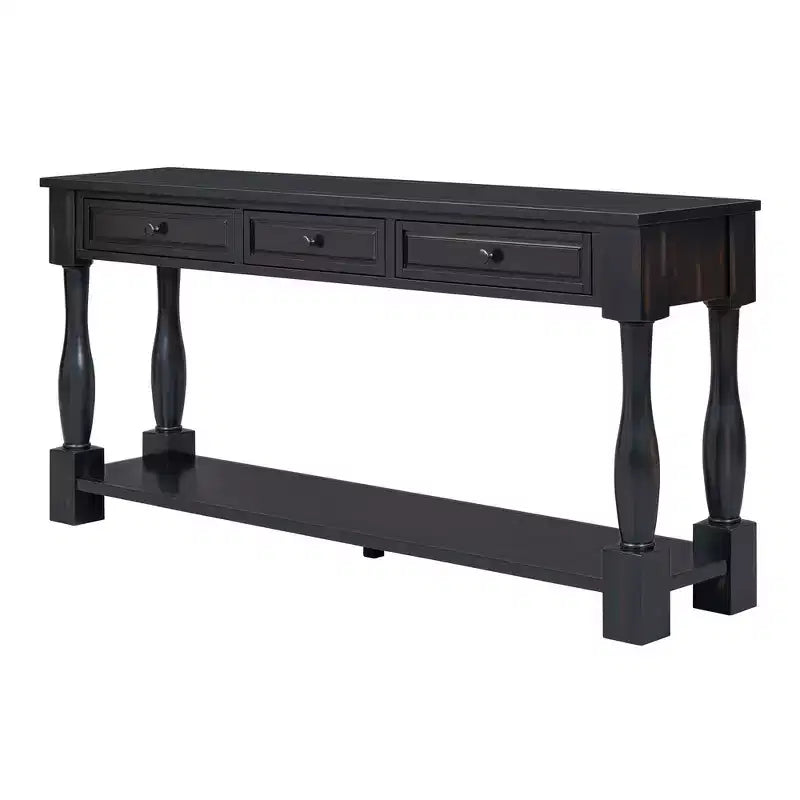 Consolle rettangolare in legno stile mediterraneo con cassetti e ripiano