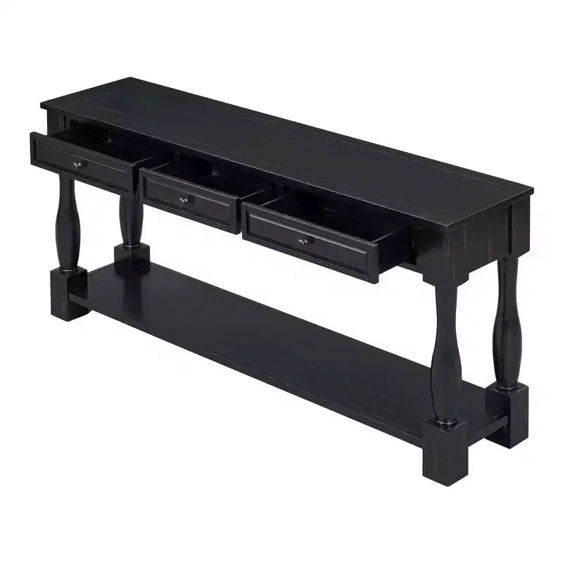 Consolle rettangolare in legno stile mediterraneo con cassetti e ripiano