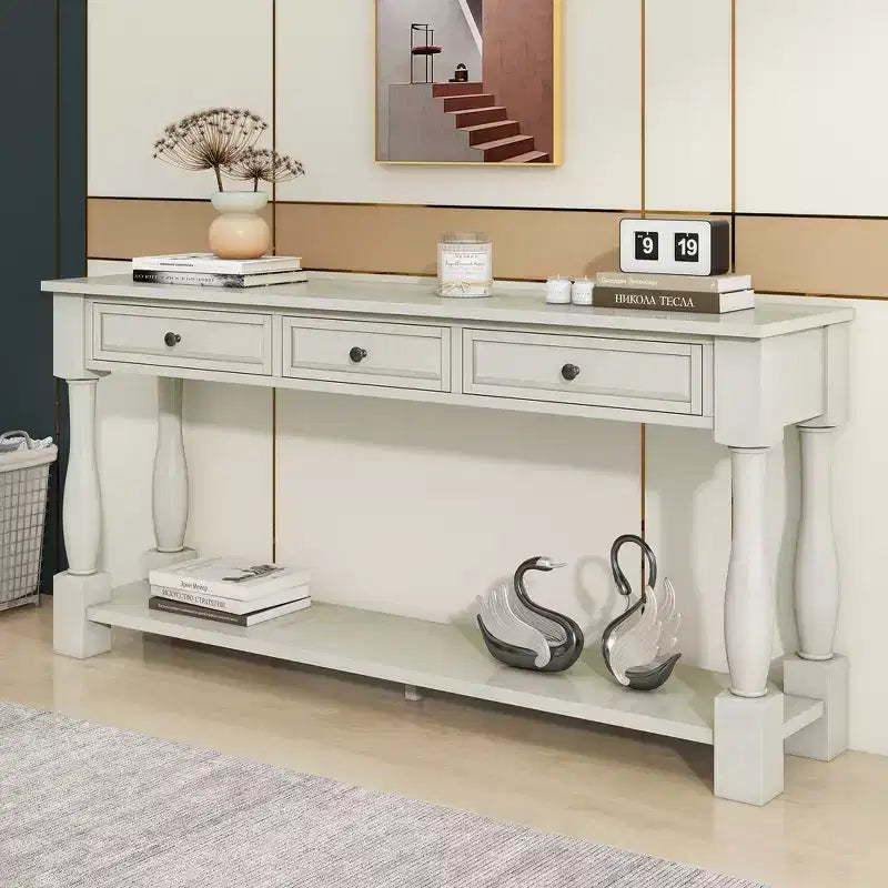 Consolle rettangolare in legno stile mediterraneo con cassetti e ripiano