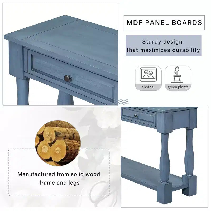 Consolle rettangolare in legno stile mediterraneo con cassetti e ripiano
