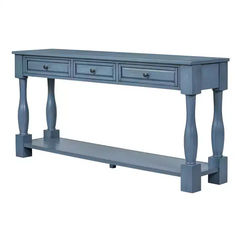 Consolle rettangolare in legno stile mediterraneo con cassetti e ripiano
