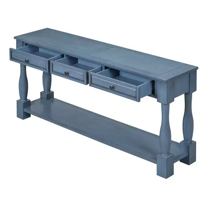 Consolle rettangolare in legno stile mediterraneo con cassetti e ripiano