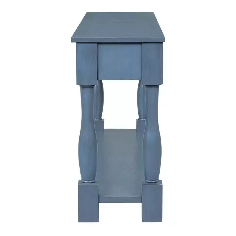 Consolle rettangolare in legno stile mediterraneo con cassetti e ripiano