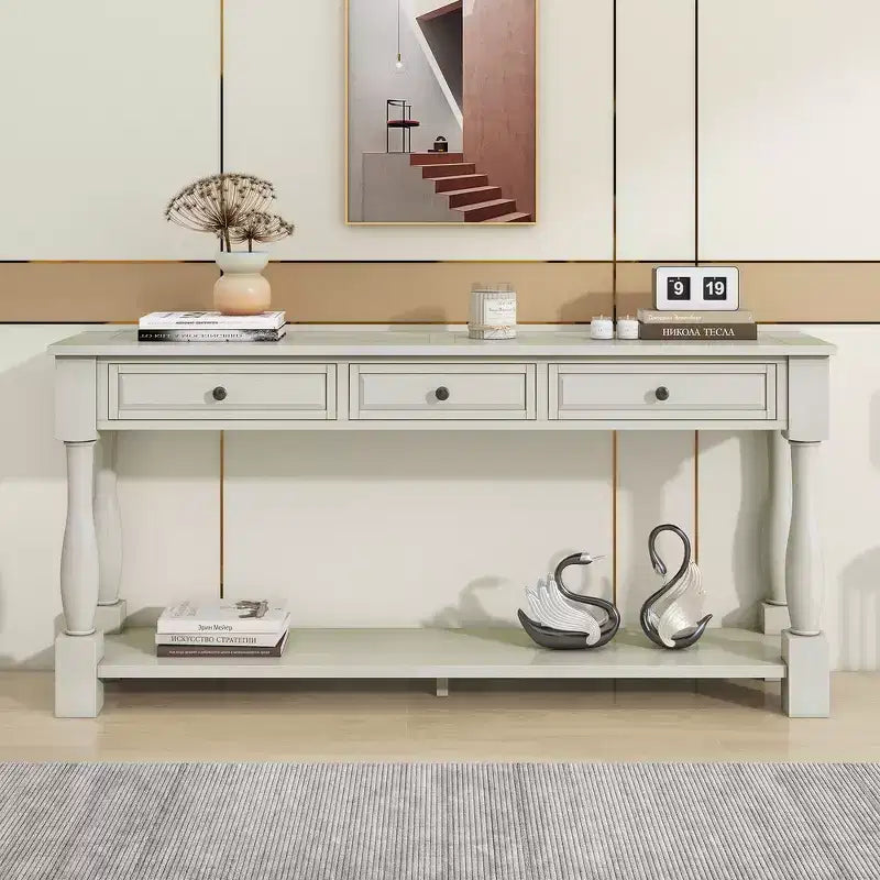 Consolle rettangolare in legno stile mediterraneo con cassetti e ripiano