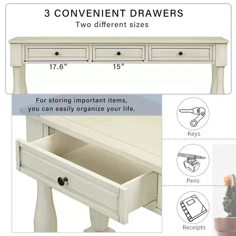 Consolle rettangolare in legno stile mediterraneo con cassetti e ripiano