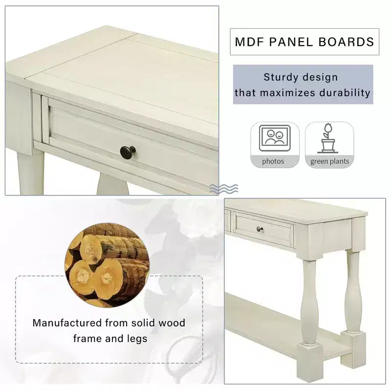 Consolle rettangolare in legno stile mediterraneo con cassetti e ripiano