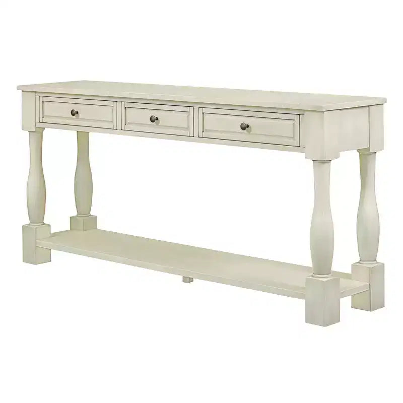 Consolle rettangolare in legno stile mediterraneo con cassetti e ripiano