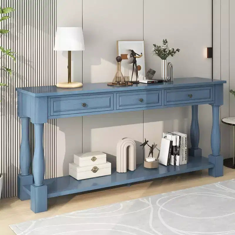 Consolle rettangolare in legno stile mediterraneo con cassetti e ripiano