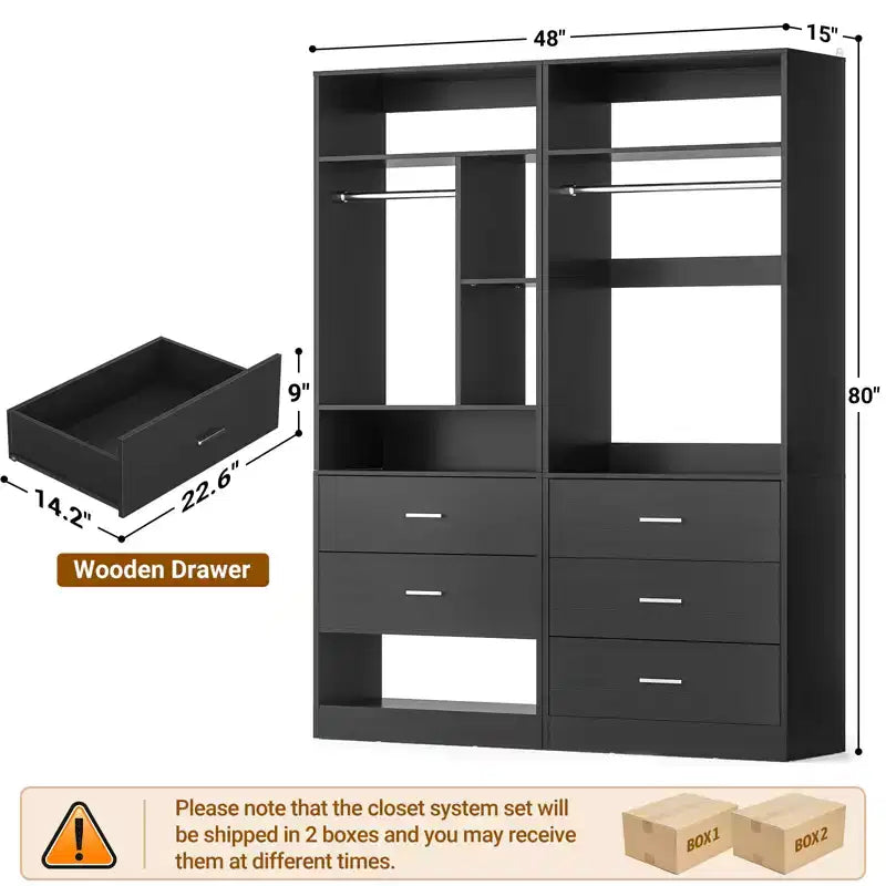 Sistema guardaroba da 48 pollici con 5 cassetti in legno