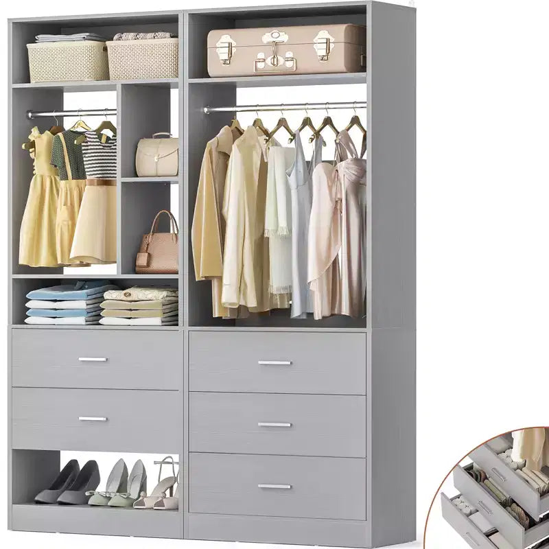 Sistema guardaroba da 48 pollici con 5 cassetti in legno