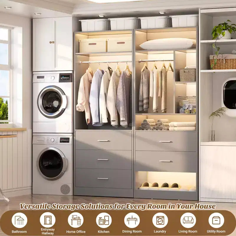 Sistema guardaroba da 48 pollici con 5 cassetti in legno