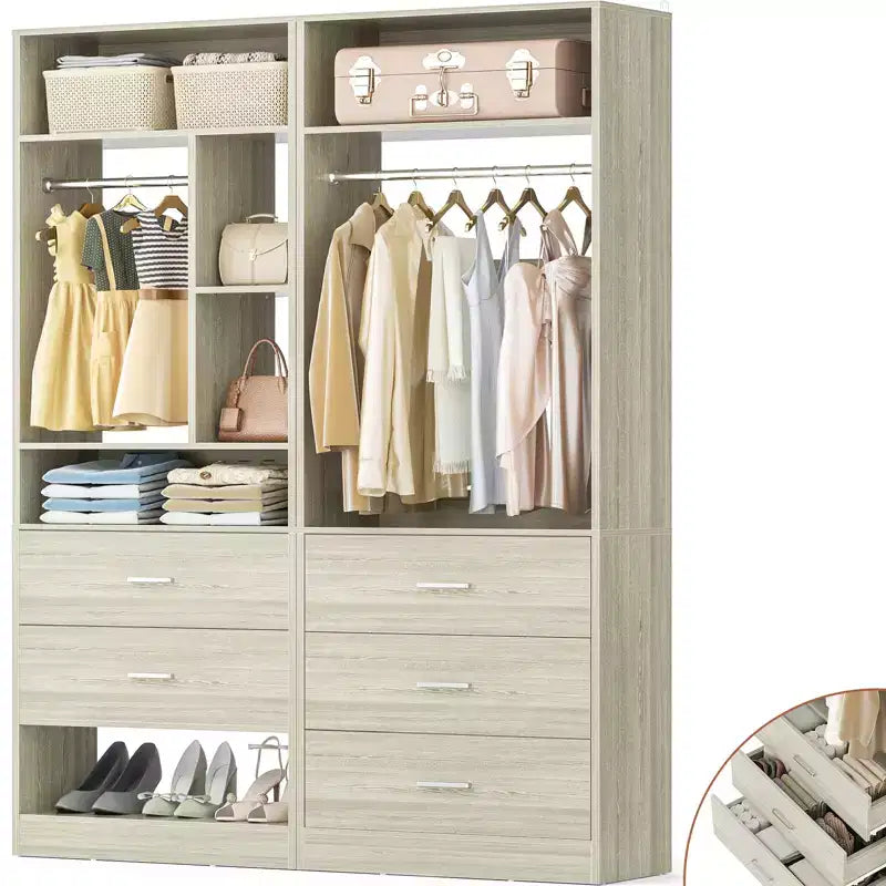 Sistema guardaroba da 48 pollici con 5 cassetti in legno