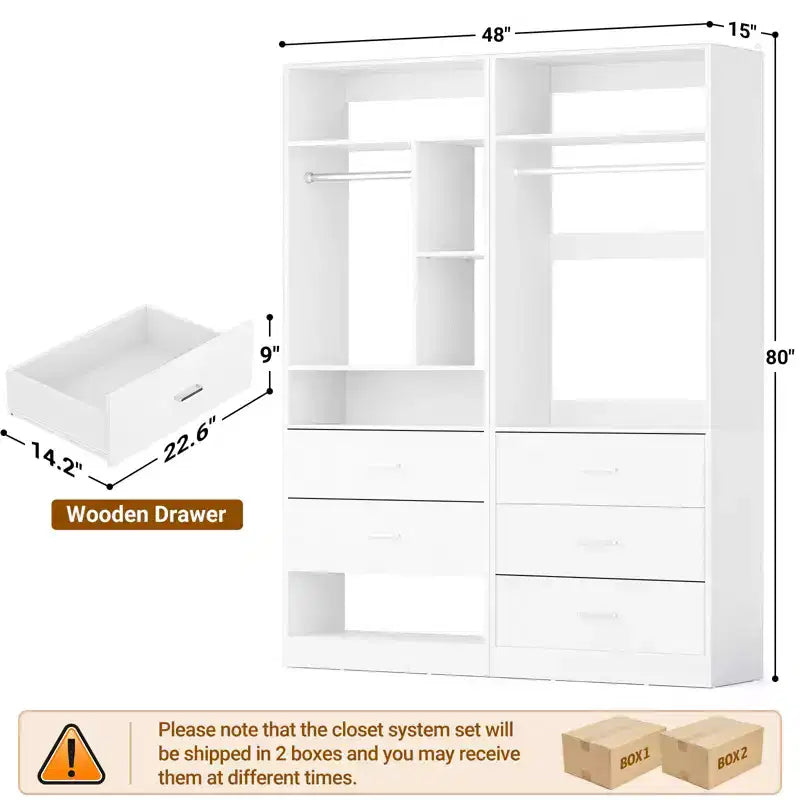 Sistema guardaroba da 48 pollici con 5 cassetti in legno