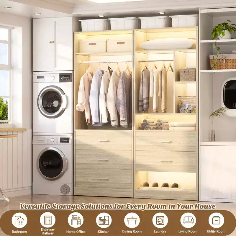 Sistema guardaroba da 48 pollici con 5 cassetti in legno