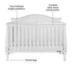 Culla trasformabile 4-in-1 Camden, si trasforma in divanetto, lettino per bambini e letto a una piazza e mezza, 3 posizioni del materasso, finitura sicura per neonati