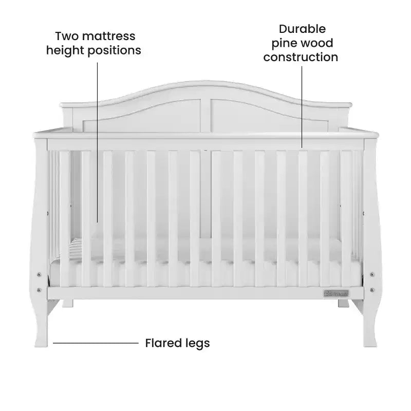Culla trasformabile 4-in-1 Camden, si trasforma in divanetto, lettino per bambini e letto a una piazza e mezza, 3 posizioni del materasso, finitura sicura per neonati