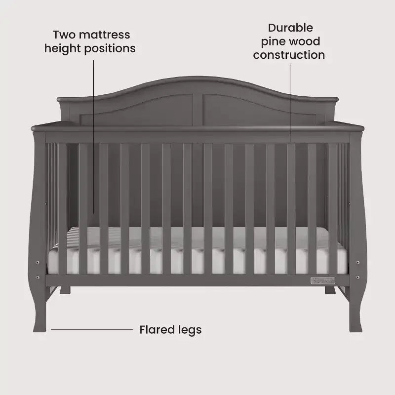 Culla trasformabile 4-in-1 Camden, si trasforma in divanetto, lettino per bambini e letto a una piazza e mezza, 3 posizioni del materasso, finitura sicura per neonati