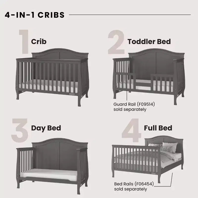 Culla trasformabile 4-in-1 Camden, si trasforma in divanetto, lettino per bambini e letto a una piazza e mezza, 3 posizioni del materasso, finitura sicura per neonati