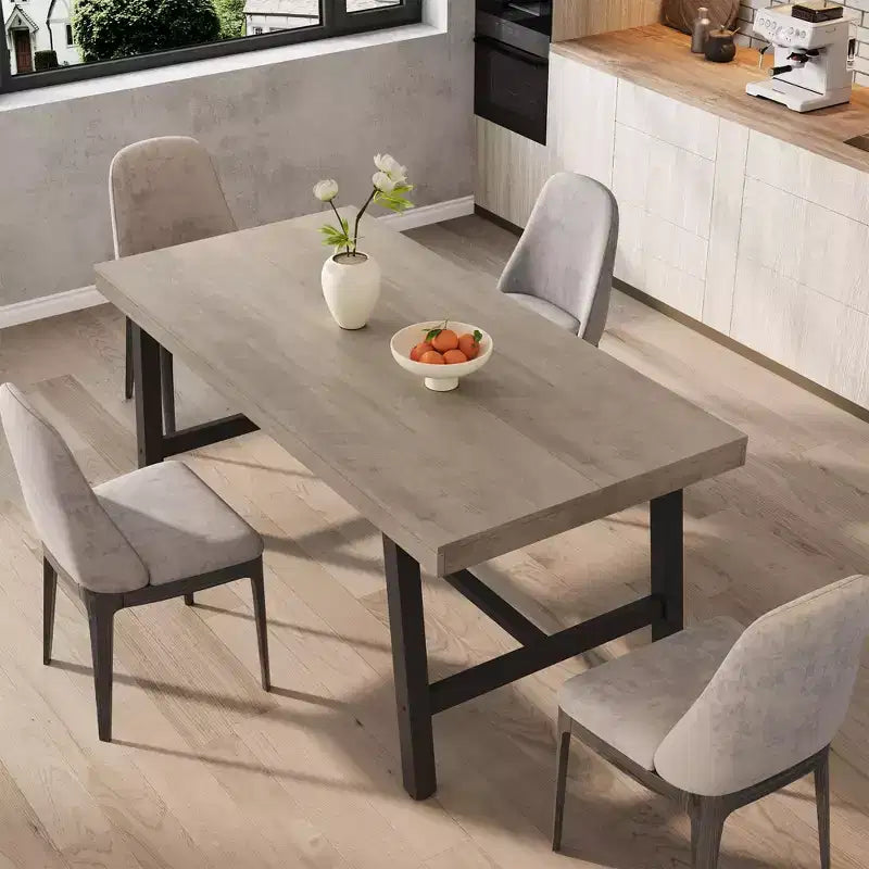 Tavolo da pranzo industriale per 4-6 persone, tavolo da cucina lungo 160 cm in legno con robusto telaio in metallo e finitura grigia - 4 posti, bancone rettangolare
