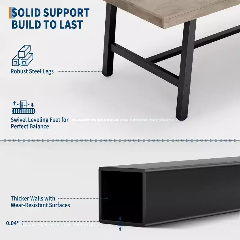 Tavolo da pranzo industriale per 4-6 persone, tavolo da cucina lungo 160 cm in legno con robusto telaio in metallo e finitura grigia - 4 posti, bancone rettangolare