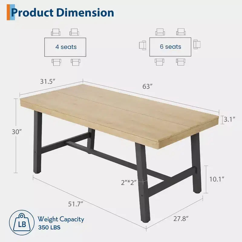 Tavolo da pranzo industriale per 4-6 persone, tavolo da cucina lungo 160 cm in legno con robusto telaio in metallo e finitura grigia - 4 posti, bancone rettangolare