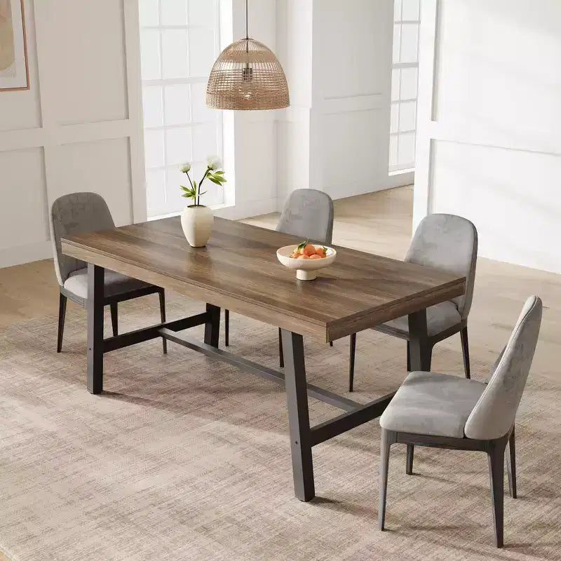 Tavolo da pranzo industriale per 4-6 persone, tavolo da cucina lungo 160 cm in legno con robusto telaio in metallo e finitura grigia - 4 posti, bancone rettangolare