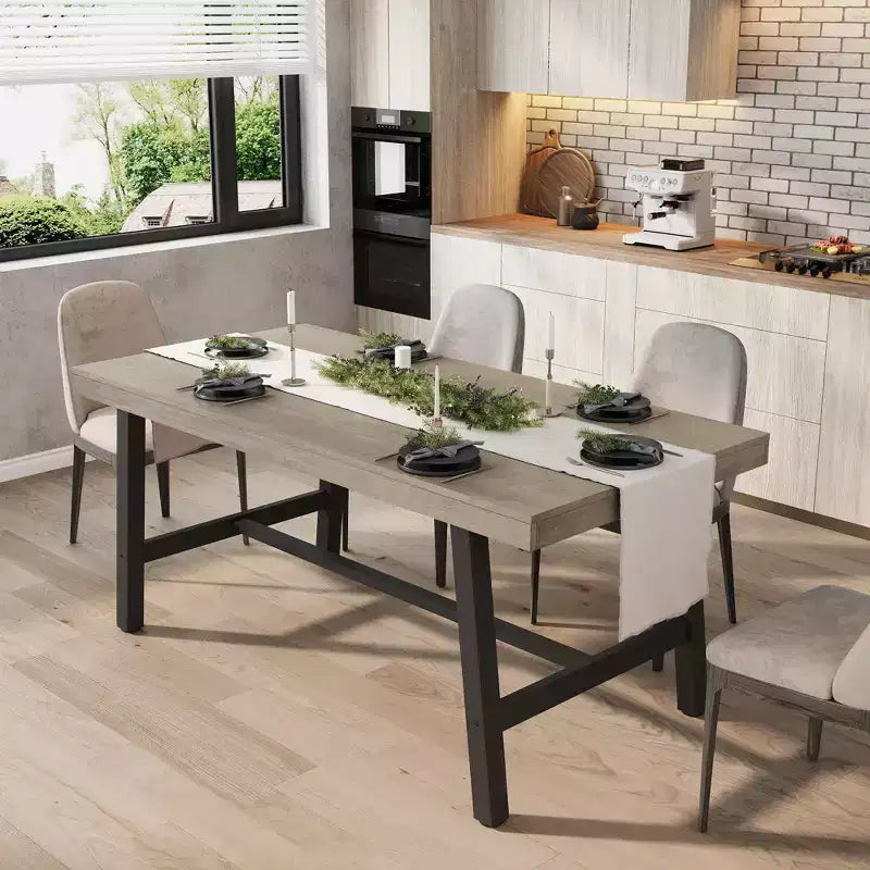 Tavolo da pranzo industriale per 4-6 persone, tavolo da cucina lungo 160 cm in legno con robusto telaio in metallo e finitura grigia - 4 posti, bancone rettangolare
