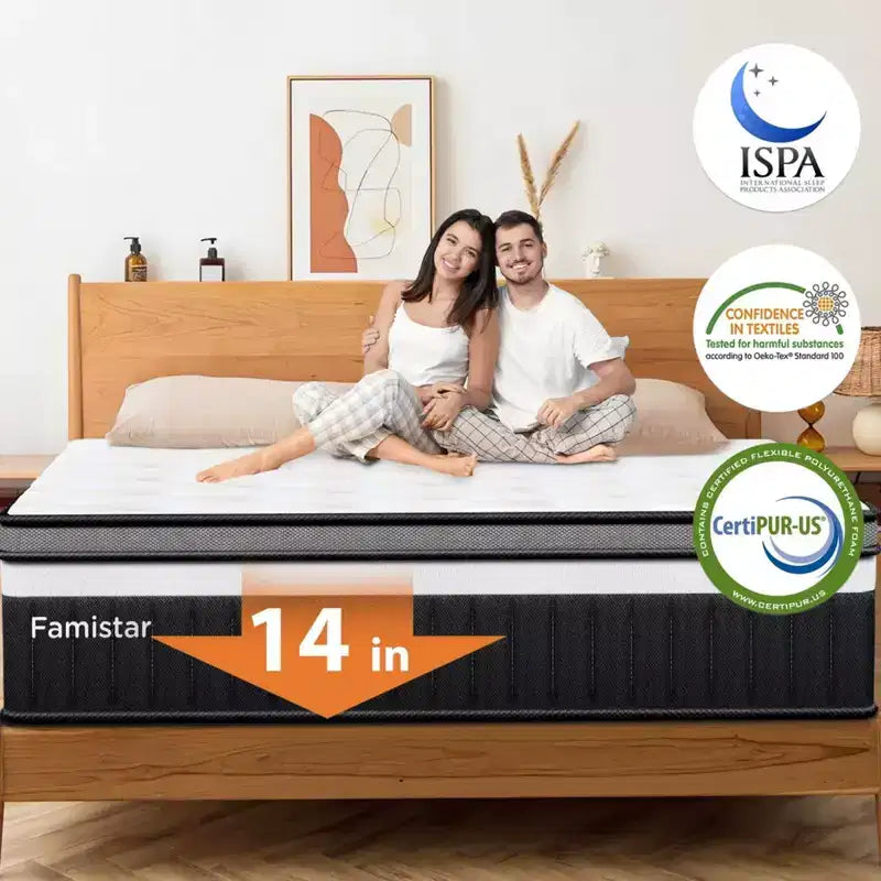 Materasso King da 14 pollici, Materasso Ibrido in Memory Foam - Fermezza Media Infuso in Gel, Rinfrescante e Traspirante, Sollievo dalla Pressione, Isolamento del Movimento