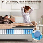 Materasso King da 14 pollici, Materasso Ibrido in Memory Foam - Fermezza Media Infuso in Gel, Rinfrescante e Traspirante, Sollievo dalla Pressione, Isolamento del Movimento