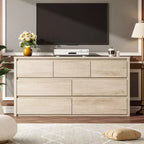 Comò a 7 cassetti per camera da letto, cassettiera in legno da 134 cm di larghezza, organizer per vestiti senza maniglie, mobile TV per corridoio, camera da letto