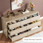Comò a 7 cassetti per camera da letto, cassettiera in legno da 134 cm di larghezza, organizer per vestiti senza maniglie, mobile TV per corridoio, camera da letto