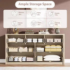 Comò a 7 cassetti per camera da letto, cassettiera in legno da 134 cm di larghezza, organizer per vestiti senza maniglie, mobile TV per corridoio, camera da letto