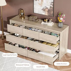 Comò a 7 cassetti per camera da letto, cassettiera in legno da 134 cm di larghezza, organizer per vestiti senza maniglie, mobile TV per corridoio, camera da letto