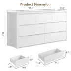 Comò a 7 cassetti per camera da letto, cassettiera in legno da 134 cm di larghezza, organizer per vestiti senza maniglie, mobile TV per corridoio, camera da letto