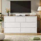 Comò a 7 cassetti per camera da letto, cassettiera in legno da 134 cm di larghezza, organizer per vestiti senza maniglie, mobile TV per corridoio, camera da letto