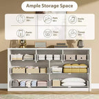 Comò a 7 cassetti per camera da letto, cassettiera in legno da 134 cm di larghezza, organizer per vestiti senza maniglie, mobile TV per corridoio, camera da letto