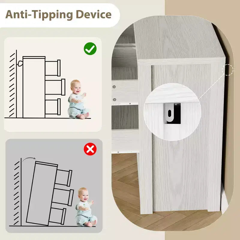 Comò a 7 cassetti per camera da letto, cassettiera in legno da 134 cm di larghezza, organizer per vestiti senza maniglie, mobile TV per corridoio, camera da letto